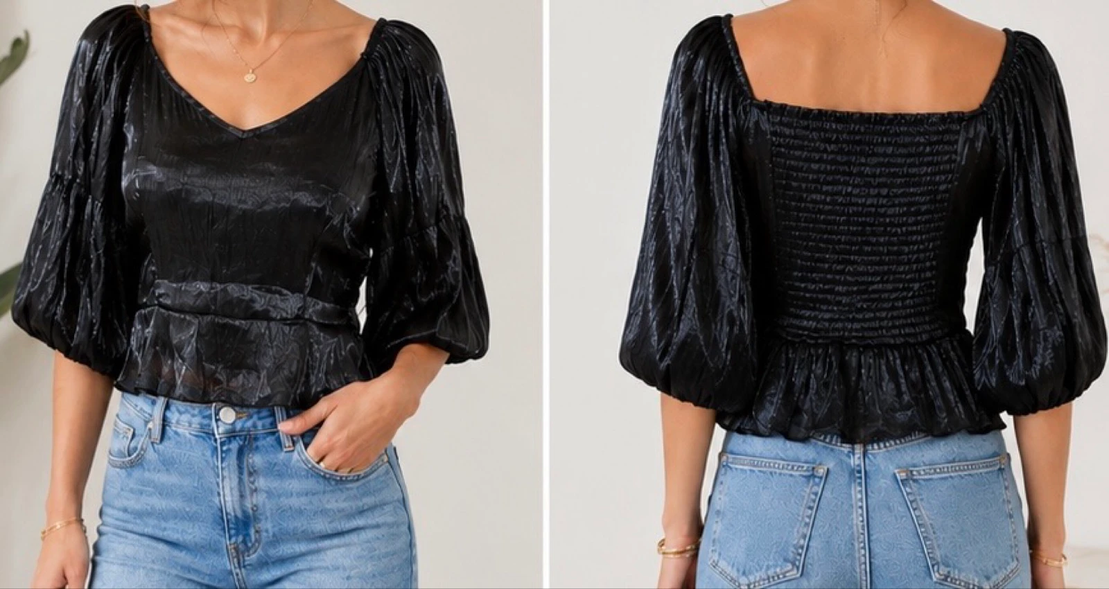 Pieces zwarte blouse met pofmouwen maat M – photo 2